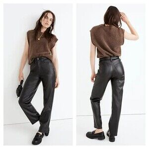 Madewell New Perfect Vintage Straight Jeans Women’s Size 25P Black Faux Leather